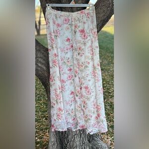 107. Coldwater Creek Pink and Green Floral Skirt
